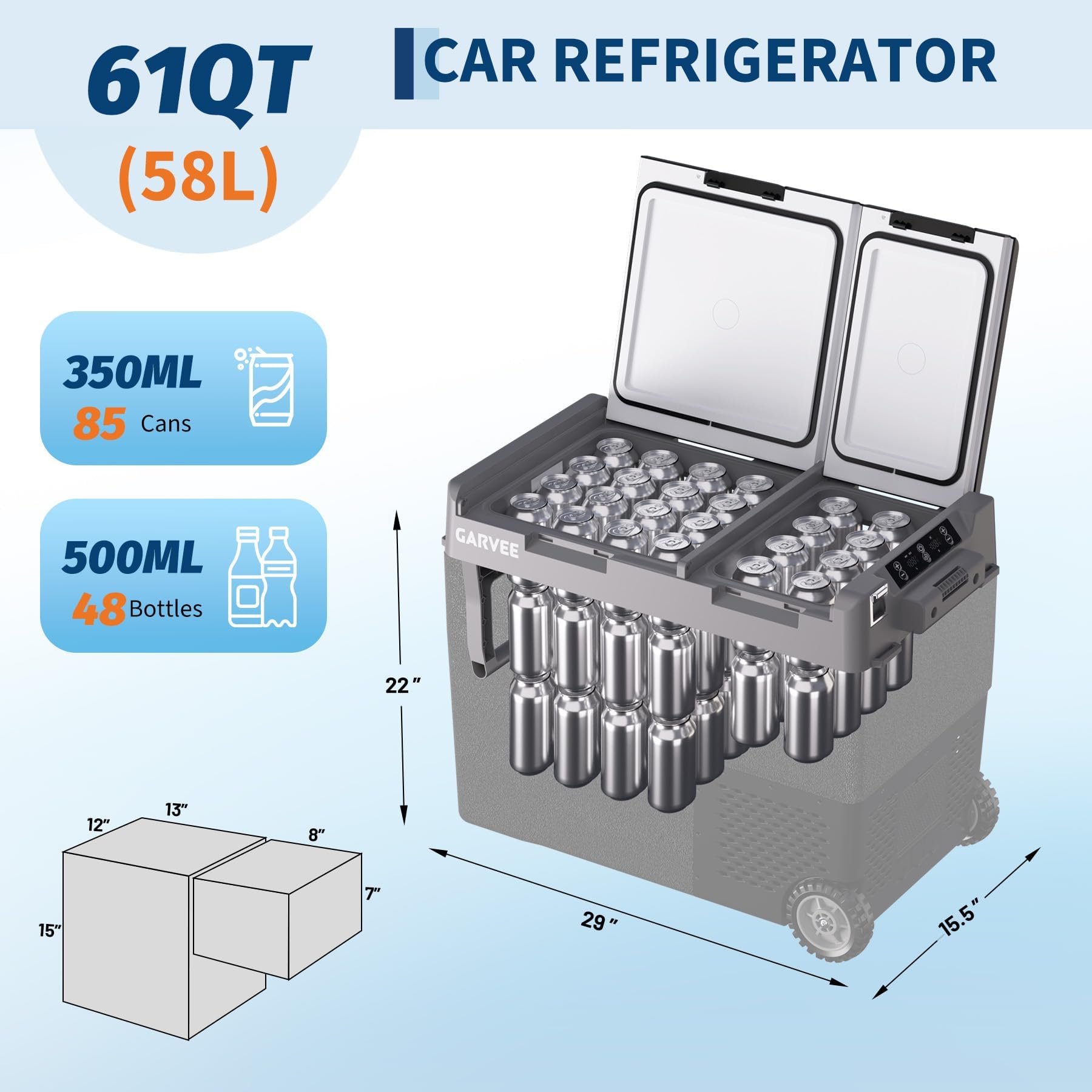 GARVEE 61QT 58L Dual Zone Car Refrigerator