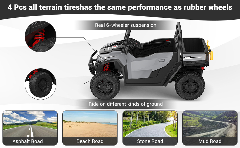 4 Pcs All Terrain Tires and Real Spring Suspension