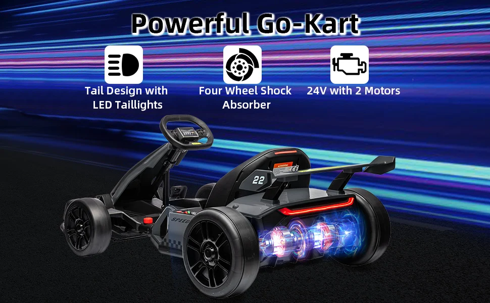 Powerful Go-Kart - Four Wheel Shock Absorber and LED Lights