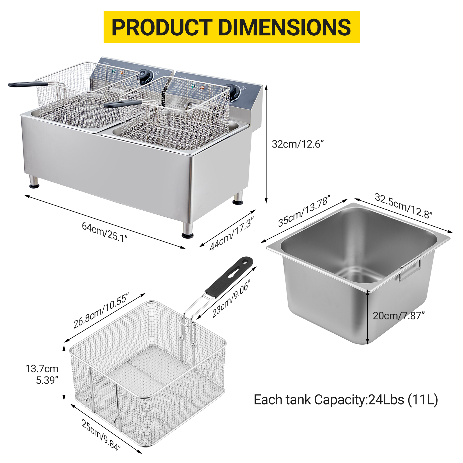 Commercial Deep Fryer Precision Dimensions and Tank Capacity