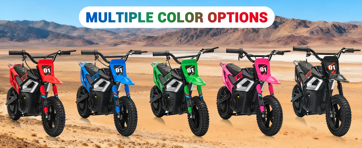 Multiple Color Options: Red, Blue, Green, Pink, and Black Electric Dirt Bikes