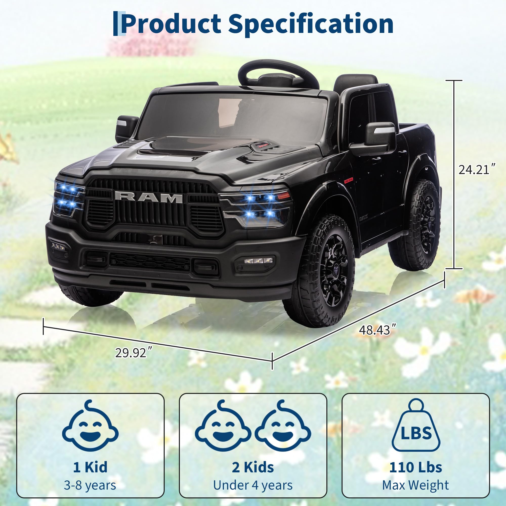 Product Specification Dimensions 48.43 x 29.92 x 24.21 inches and 110 LBS Max Weight