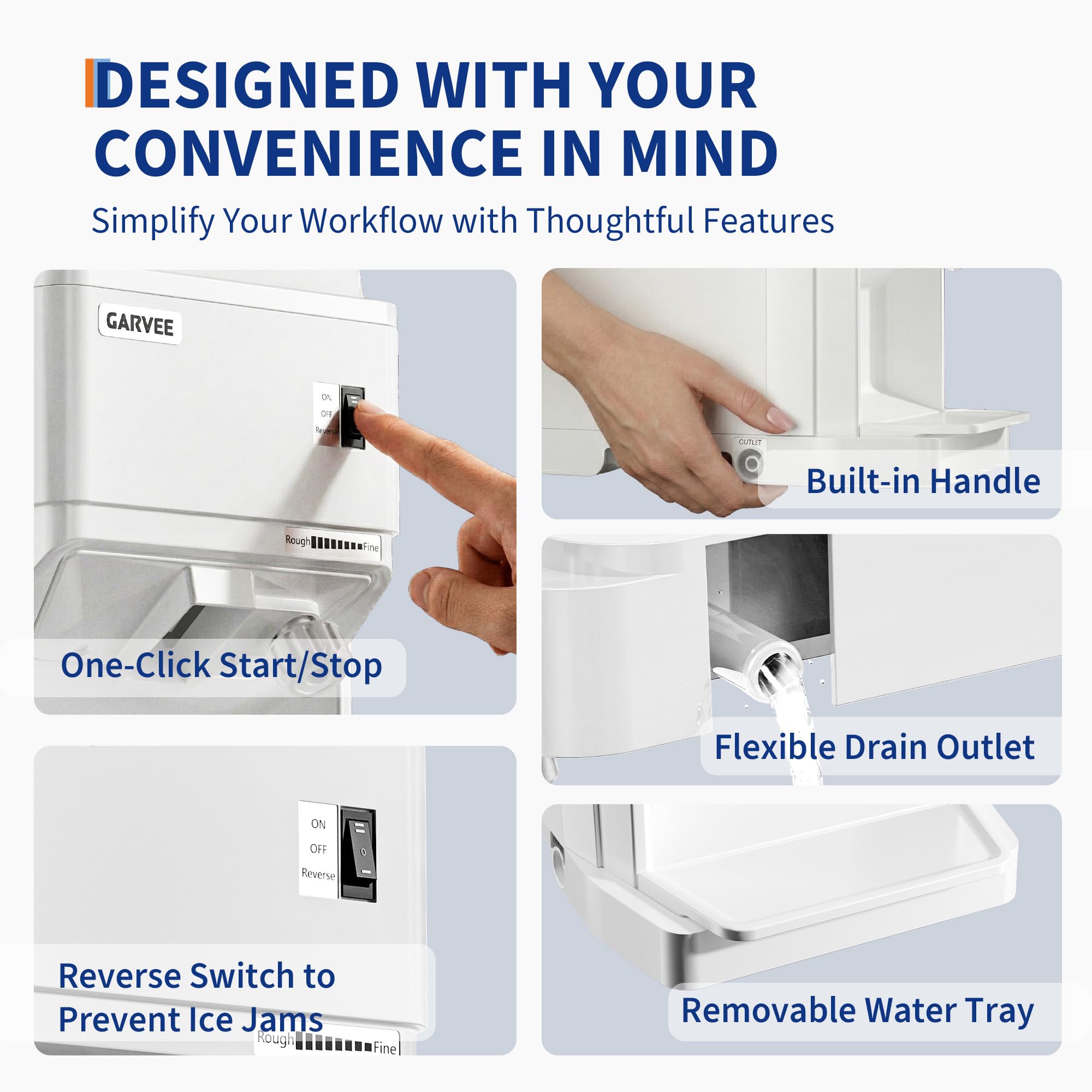 Built-in handle and easy to clean drain outlet