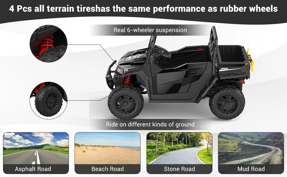 4 Pcs All Terrain Tires with Same Performance as Rubber Wheels and Real Suspension